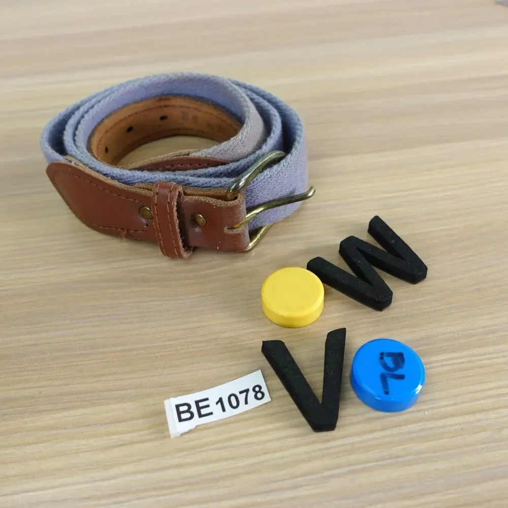 VINTAGE Retro Belt Womens Size Small Blue Canvas Solid Brass Genuine Leather Y2K